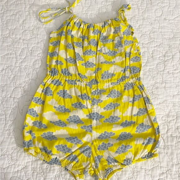 Lali Retro Bubble Shorts Romper Girls Size 4 Yellow Cloud Print Blue Puff Shorts - Picture 2 of 4